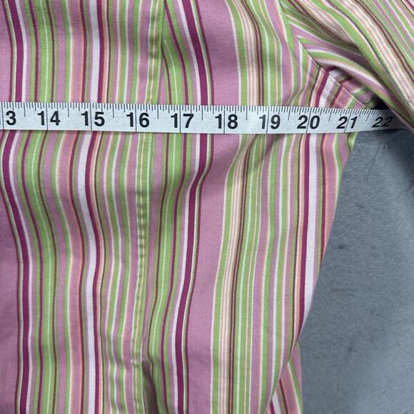 CJ Banks Womens Metal Button up Shirt Jacket Collar Striped Pink Size 1X - Picture 9 of 11